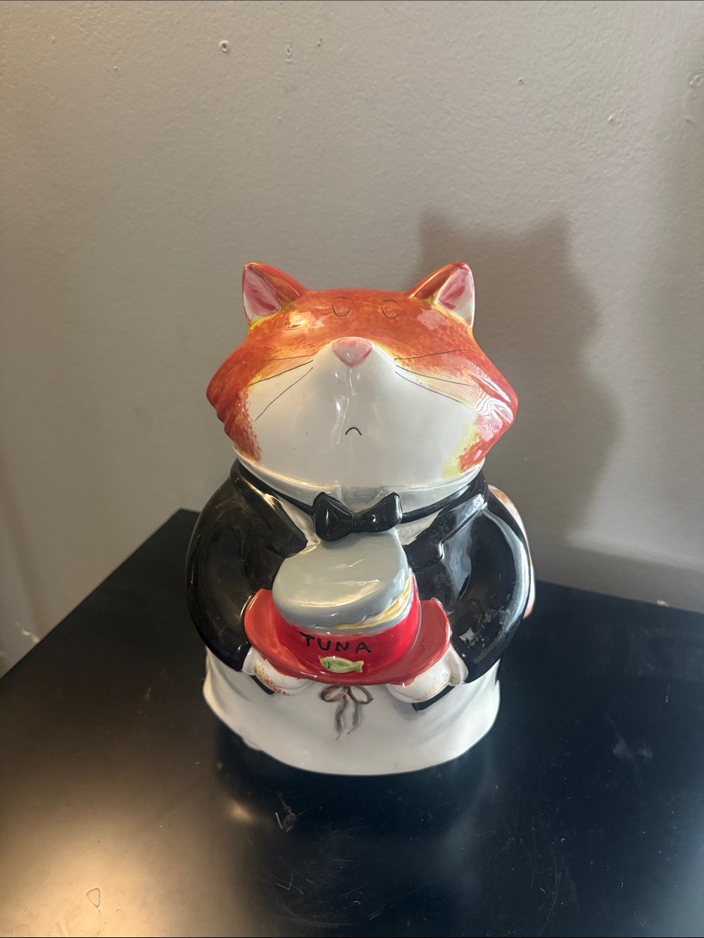 Hand-Painted Orange Cat Ceramic Cookie Jar